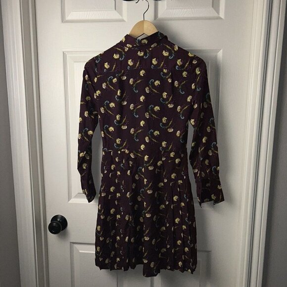 Banana Republic Purple Floral Long Sleeve Pleated Button Up Dress 0 Petite - Picture 5 of 9
